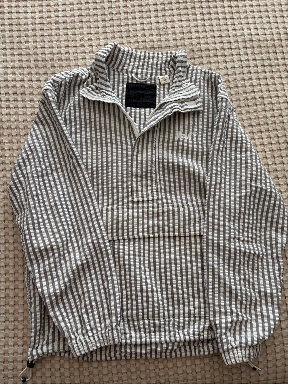 Levi's Gray and White Striped Zip-Up Sweater